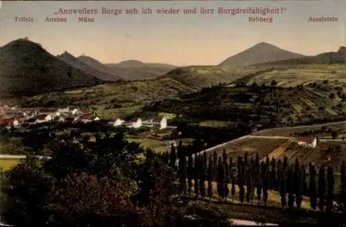 Ak Annweiler am Trifels Pfalz, Totale, Trifels, Anebos, Münz, Rehberg, Asselstein