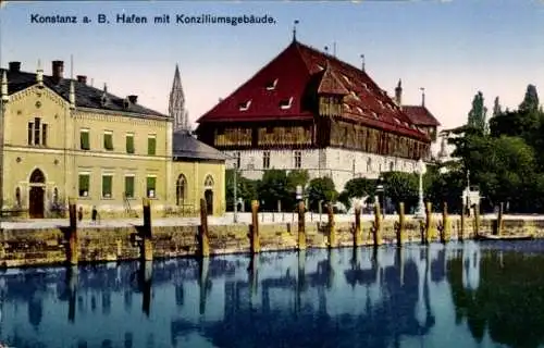 Ak Konstanz am Bodensee, Hafen mit Konziliumsgebäude