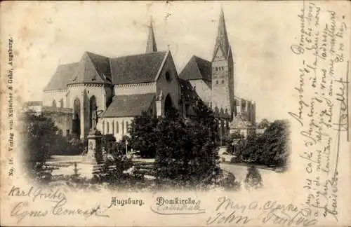 Ak Augsburg in Schwaben, Blick vom Denkmal auf die Domkirche