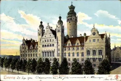 Ak Leipzig, Blick auf das neue Rathaus, Türme, Außenfassade