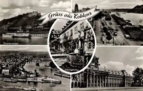 Ak Koblenz am Rhein, Ehrenbreitstein, Deutsches Eck, Schloss, Schängelche, Rheinpromenade