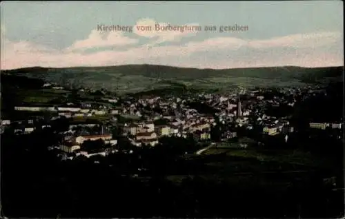 Ak Kirchberg in Sachsen, Blick vom Borbergturm aus auf den Ort