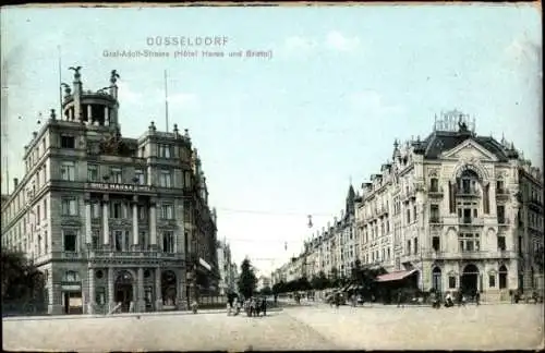 Ak Düsseldorf, Blick in die Graf Adolf Straße, Hotel Hansa und Hotel Bristol