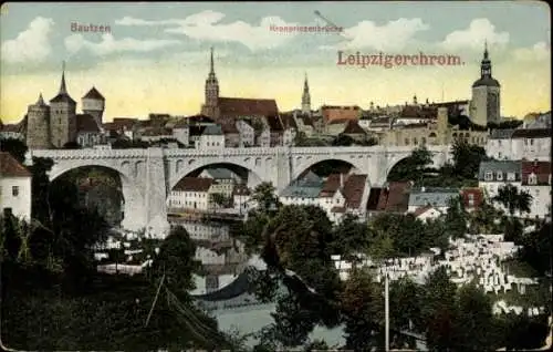Ak Bautzen in der Lausitz, Blick auf den Ort und die Kronprinzenbrücke
