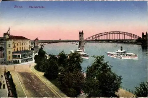 Ak Bonn in Nordrhein Westfalen, Rheinbrücke, Salondampfer, Hotel Rheineck