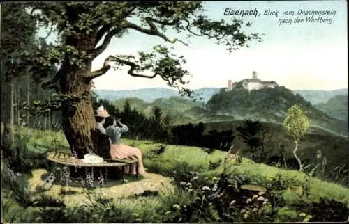 Ak Lutherstadt Eisenach in Thüringen, Blick vom Drachenstein nach der Wartburg