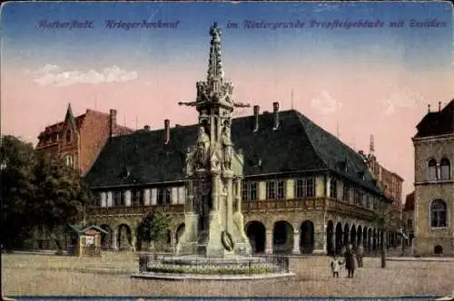 Ak Halberstadt in Sachsen Anhalt, Kriegerdenkmal, Prosteigebäude mit Zwicken