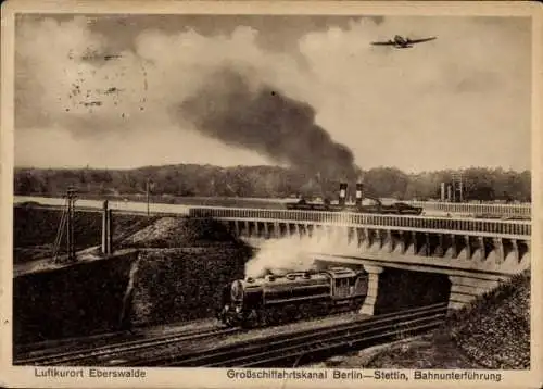 Ak Eberswalde in der Mark, Großschifffahrtskanal Berlin-Stettin, Bahnunterführung, Eisenbahn