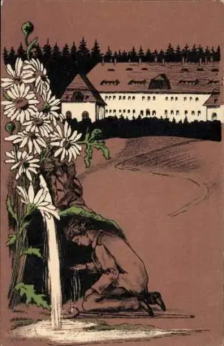 Künstler Ak Zwickau in Sachsen, Margaretentag 1911, Mann an der Quelle