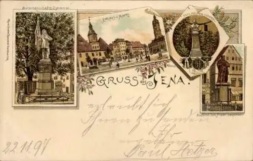 Litho Jena in Thüringen, Denkmal, Rathaus, Markt