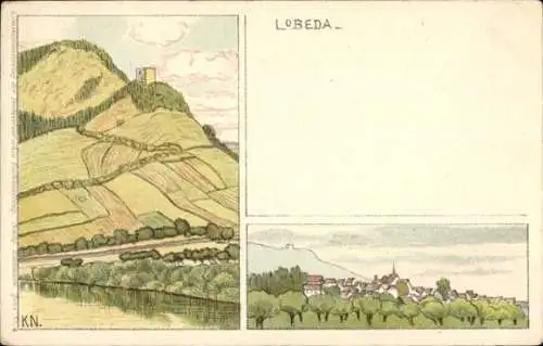 Künstler Litho Lobeda Jena Thüringen, Gesamtansicht, Hügel, Felder