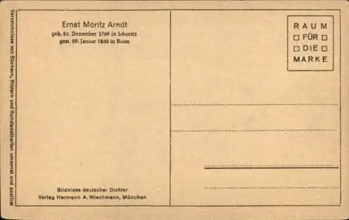 Künstler Ak Roeting, J., Ernst Moritz Arndt, Deutscher Schriftsteller