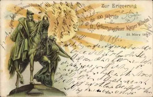 Litho Berlin, Kaiser Wilhelm I., 100. Geburtstag 1897, Denkmal