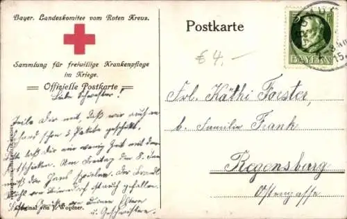 Künstler Ak Wopfner, J., Verwundeter Soldat im Boot, Krankenschwester, Rotes Kreuz, I. WK