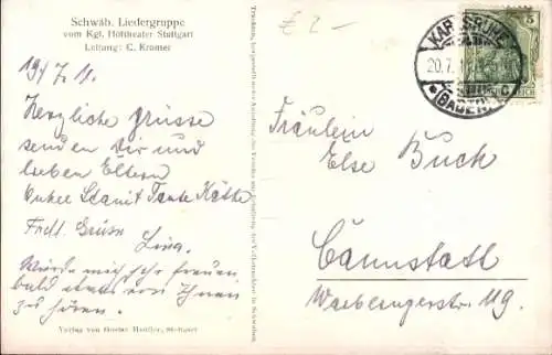 Ak Schwäbische Liedergruppe vom Kgl. Hoftheater Stuttgart, C. Kromer