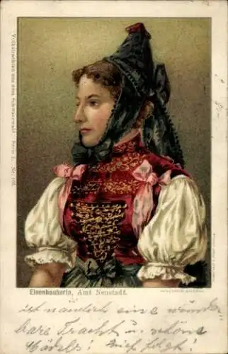 Litho Schwarzwald, Eisenbacherin, Frau in Volkstracht