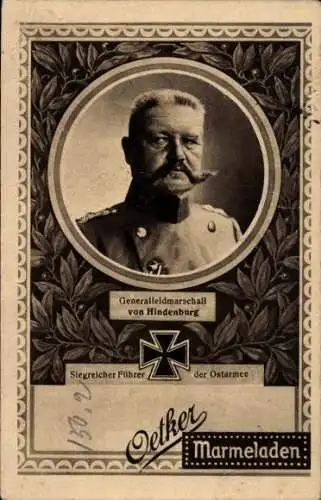 Passepartout Ak Generalfeldmarschall von Hindenburg, Oetker Marmeladen