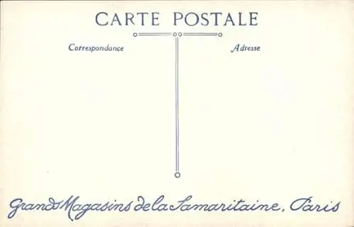 Ak Singendes Mädchen, Junge mit Laute, Grand Magasins de la Samaritaine Paris