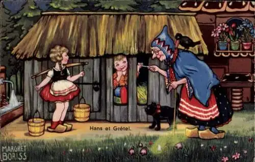 Künstler Ak Boriss, M., Hans en Grietje, Hänsel und Gretel, Hexe, Katze