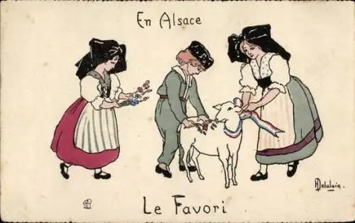 Künstler Ak Delalain, H., En Alsace, Le Favori, costumes 