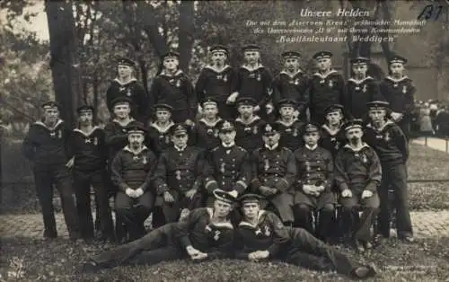 Ak Besatzung des Unterseebootes U 9, Otto Weddigen, Marineoffizier, Kapitänleutnant