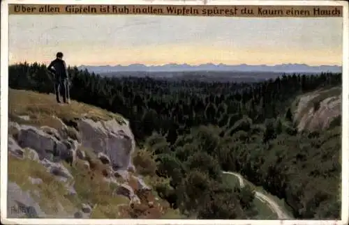 Lied Künstler Ak Hey, Paul, Volksliederkarte Nr 88, über allen Gipfeln ist Ruh, Landschaft