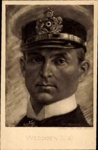 Künstler Ak Bauer, Karl, Kapitänleutnant Otto Weddingen, U 9, Portrait