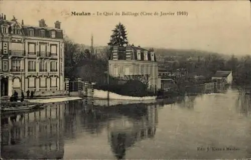 Ak Meulan en Yvelines, Quai du Bailliage, Crue de Janvier 1910