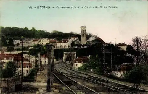 Ak Meulan en Yvelines, Panorama pris de la Gare, Sortie du Tunnel