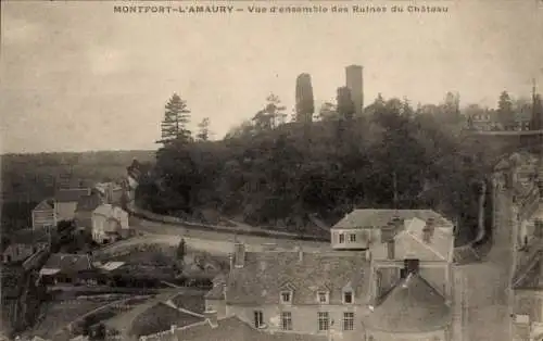 Ak Montfort l'Amaury Yvelines, Vue d'ensemble des Ruines du Chateau