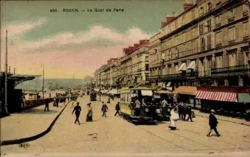 Ak Rouen Seine Maritime,  Le Qual de Paris, Straßenbahn, Personen