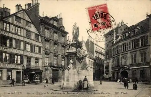 Ak Rouen Seine Maritime,  Place de la Pucelle, Jeanne d'Arc Denkmal