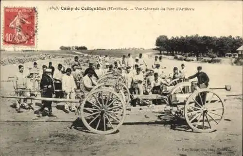 Ak Camp de Coëtquidan Morbihan, Artillerie-Park, Geschütze, Soldaten