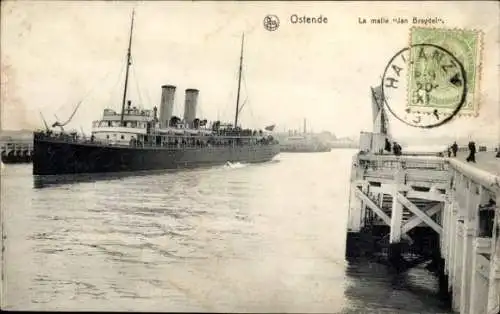 Ak Oostende Ostende Westflandern, Hafen, Dampfschiff Jan Breydel