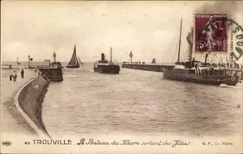 Ak Trouville Calvados, Hafen mit Schiffen, Mole