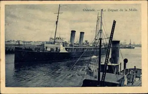 Ak Oostende Ostende Westflandern, Hafen, Schiff bei der Ausfahrt