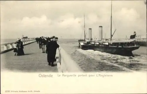 Ak Oostende Ostende Westflandern, Dampfschiff La Marguerite nach England bei der Ausfahrt