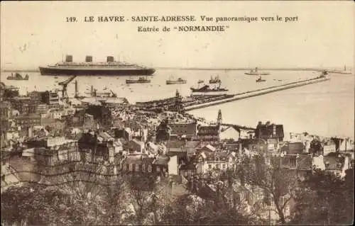 Ak Sainte Adresse Seine Maritime, vue panoramique vers le port, Entree de Normandie