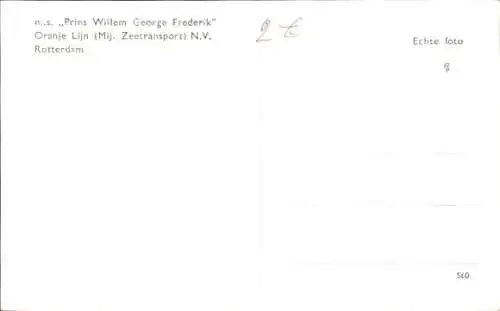 Ak Dampfer Prins Willem George Frederik, Oranje Lijn