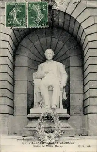 Ak Villeneuve Saint Georges Val de Marne, Statue de Victor Duruy