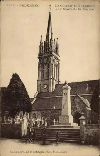 Ak Pedernec Côtes-d’Armor, Kirchturm, Monument aux Morts de la Guerre