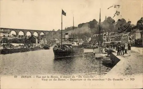 Ak Dinan Côtes-d’Armor, Vue sur la Rance, Abfahrt Dampfschiff Du Gueselin