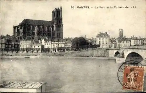 Ak Mantes-Yvelines, Brücke, Kathedrale