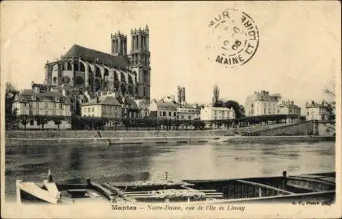 Ak Mantes-Yvelines, Notre Dame, Blick auf die Insel Limay