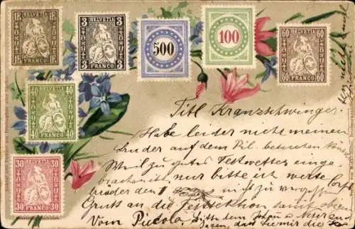 Briefmarken Ak Schweiz, Schweizerische Briefmarken, Blumen