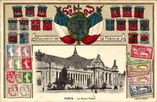 Präge Briefmarken Wappen Ak Paris, Grand Palais