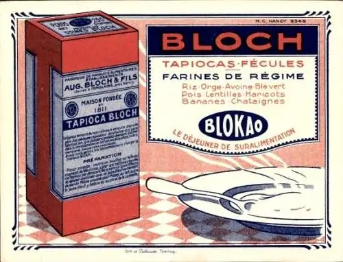 Ak Reklame, Tapioca Bloch, Tapiocas Fecules, Farines de Regime, Blokao