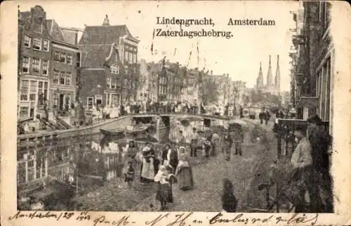 Ak Amsterdam Nordholland Niederlande, Lindengracht, Satschebrug