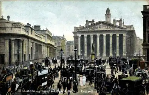 Ak London City England, Royal Exchange und Bank of England