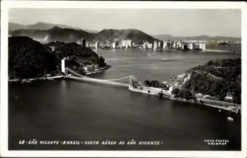 Ak Sao Vicente Brasilien, Luftaufnahme, Bucht, Brücke